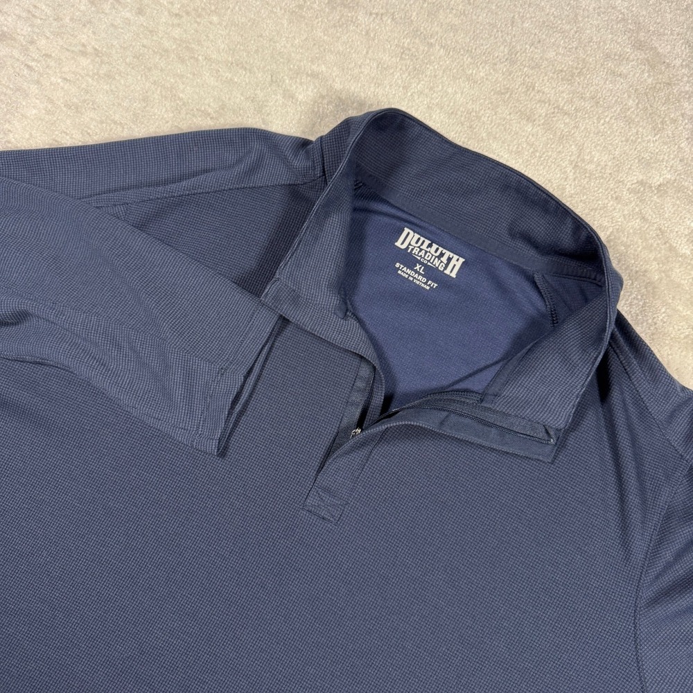 Duluth Trading Co Pullover Mens XL Navy 1/4 Zip Waffle Knit Standard Fit L/S